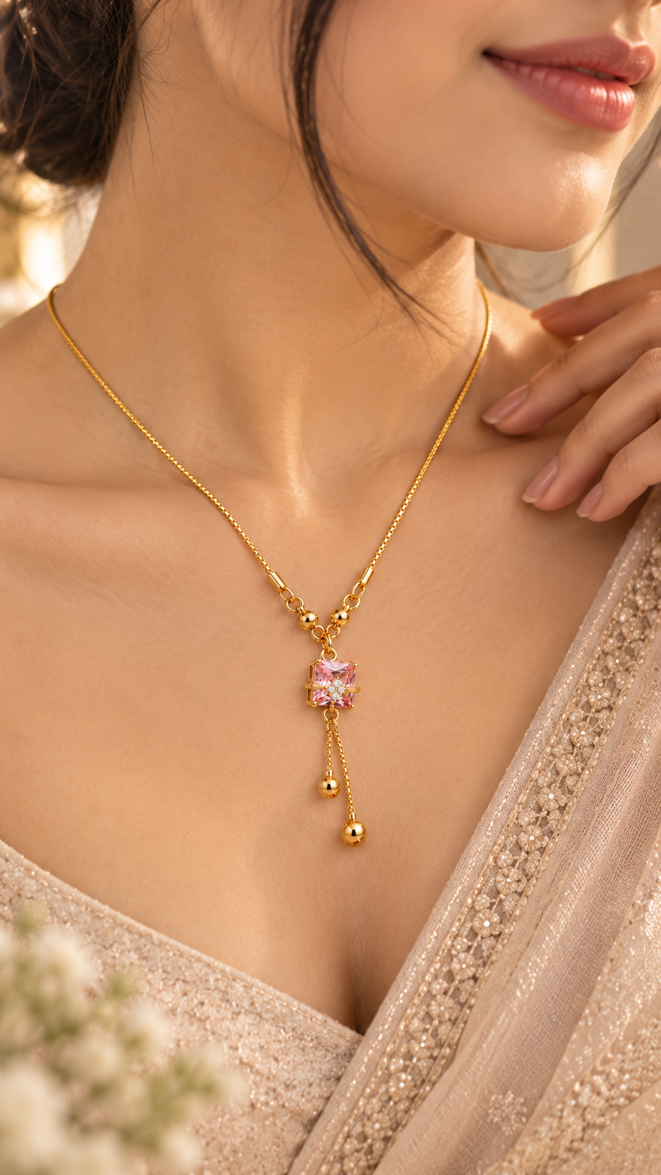 Ruby Crystal Pendant Necklace