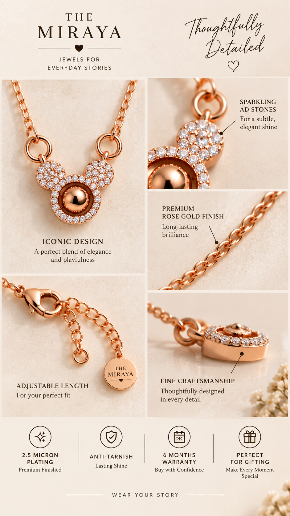 Rose Gold Pendant with White AD Stones