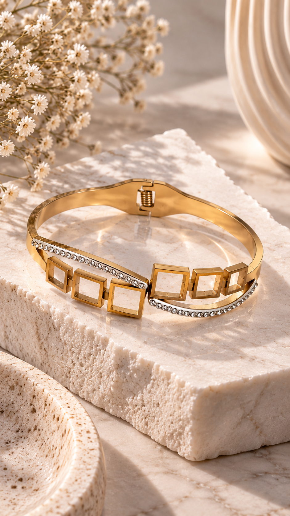 Aurelia Geometric Crystal Cuff Bracelet
