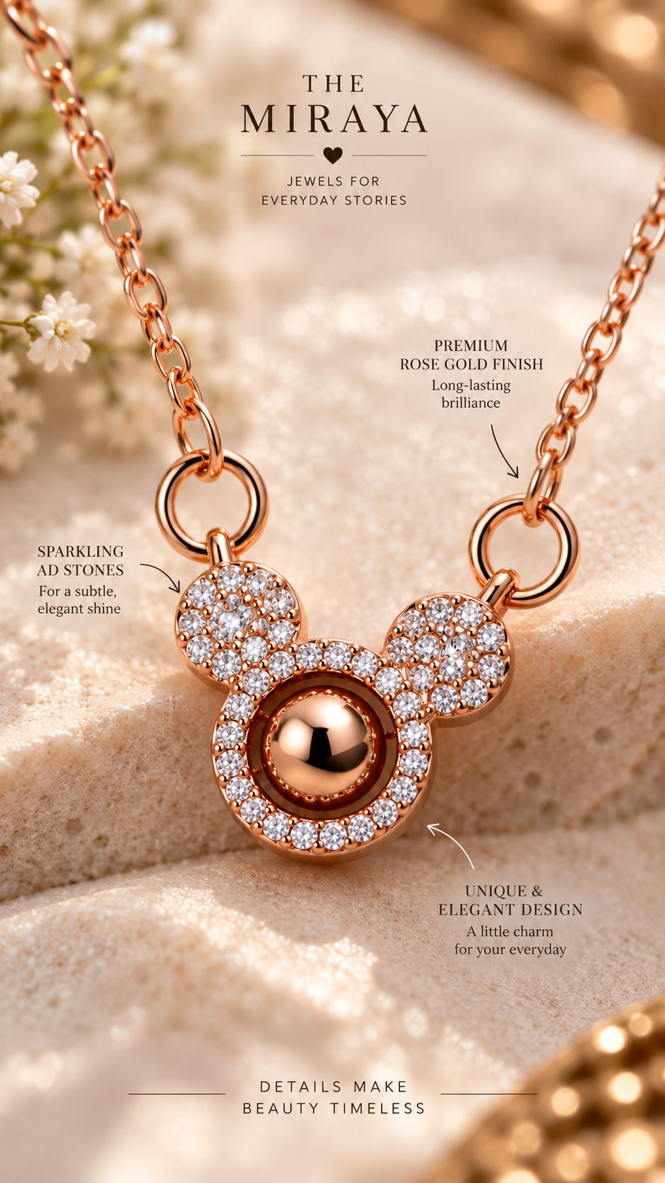Rose Gold Pendant with White AD Stones