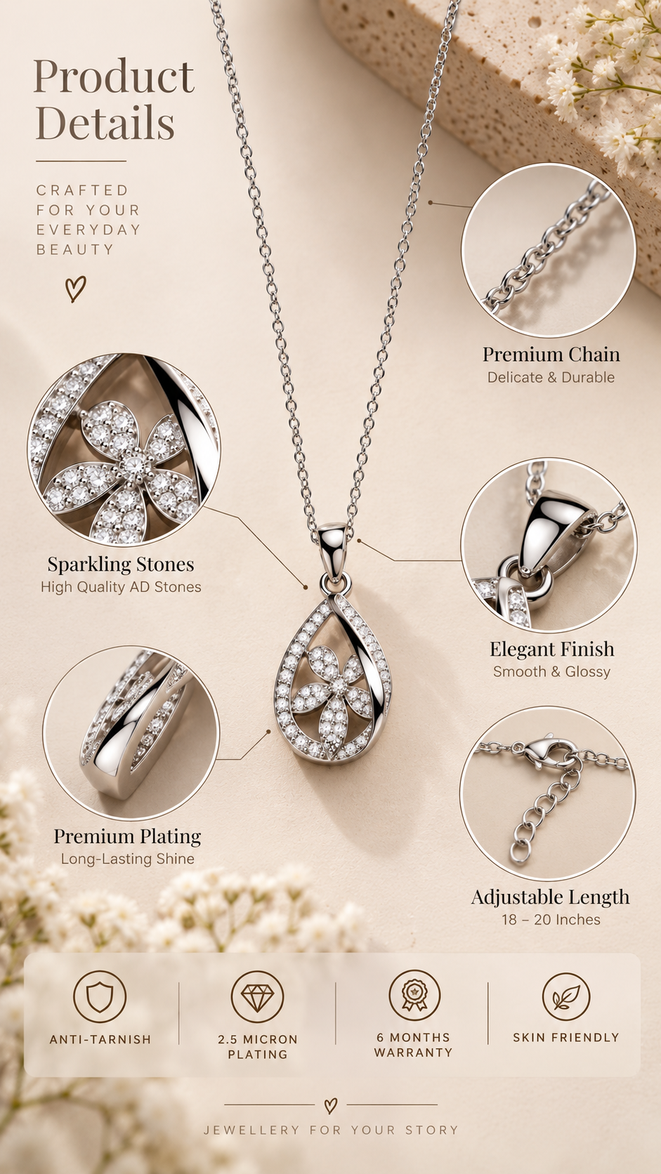 Floral Teardrop Pendant
