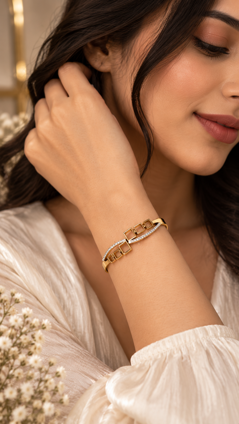 Aurelia Geometric Crystal Cuff Bracelet