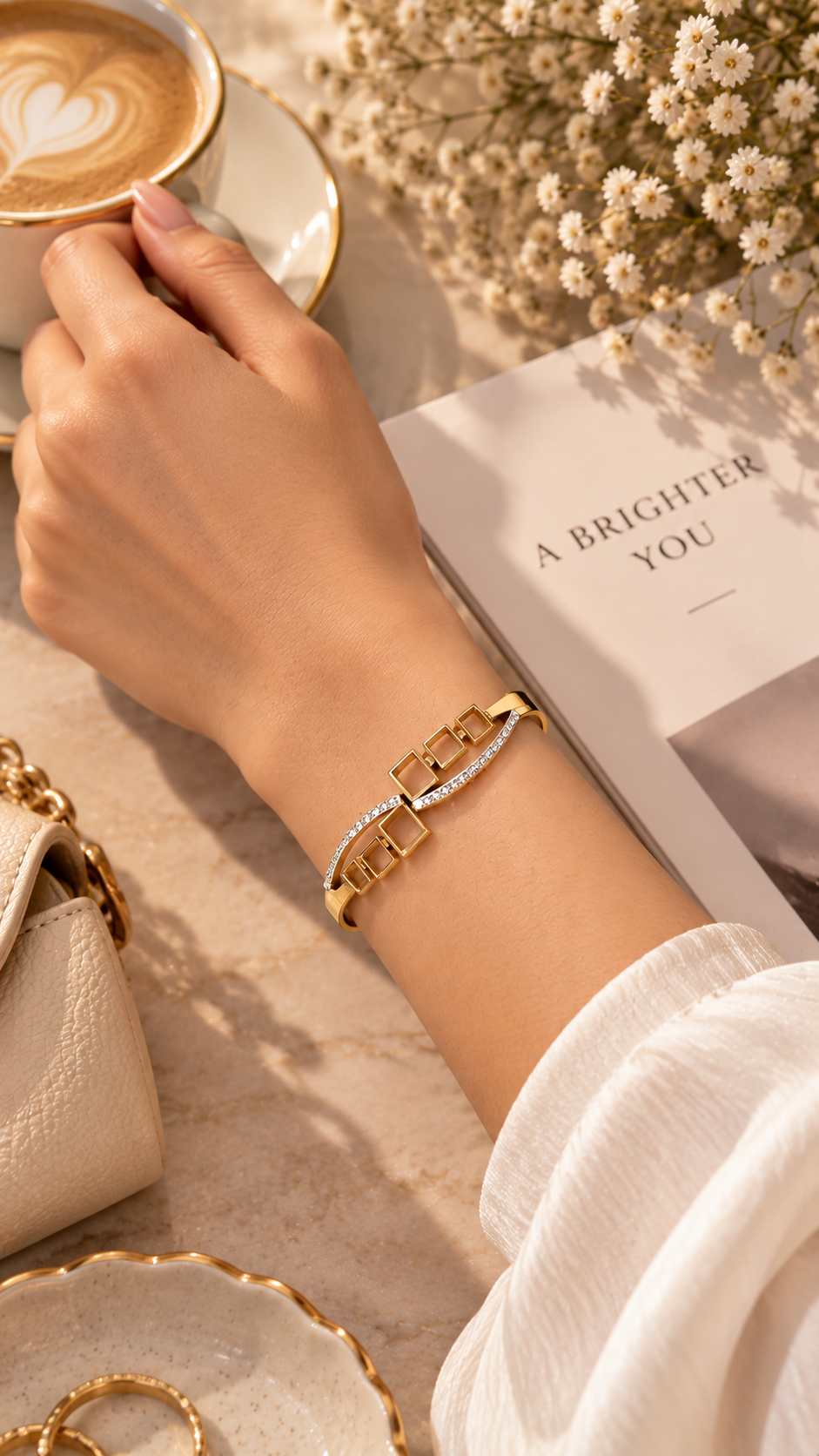 Aurelia Geometric Crystal Cuff Bracelet