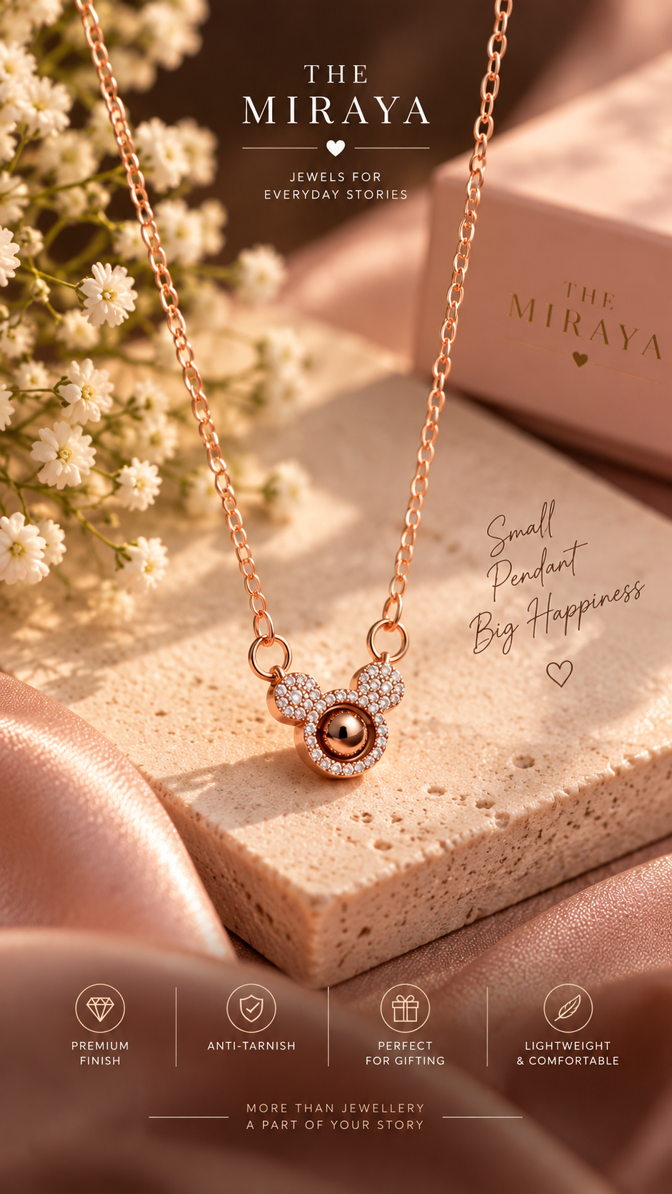 Rose Gold Pendant with White AD Stones