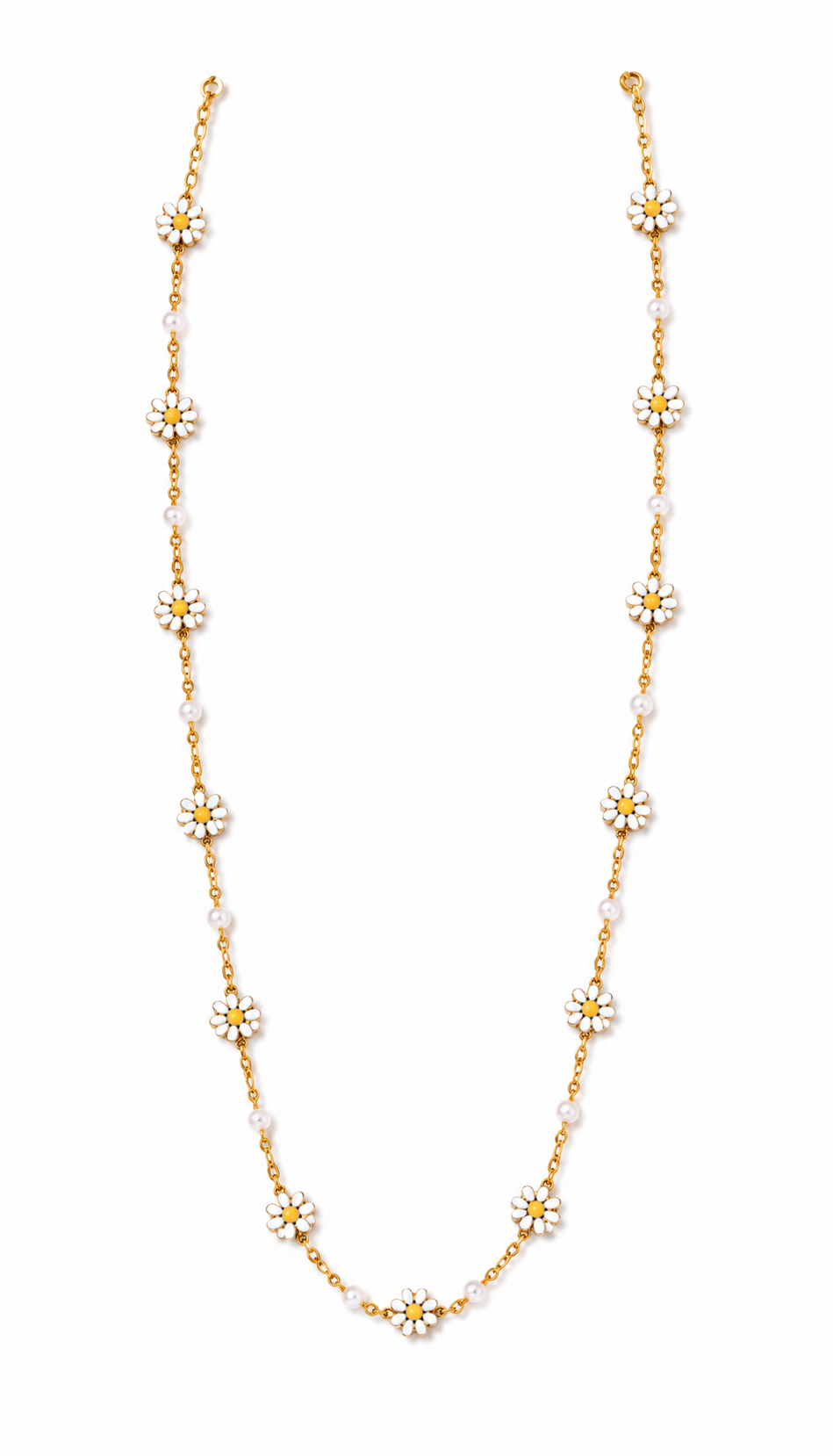 Daisy Pearl Gold Long Necklace
