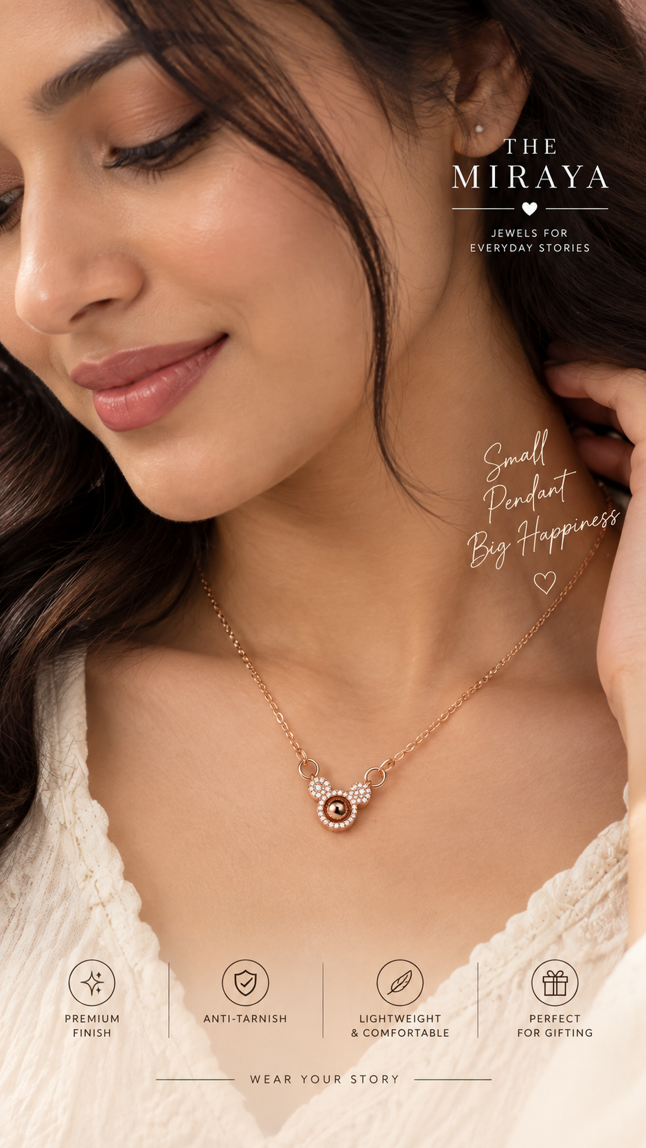 Rose Gold Pendant with White AD Stones