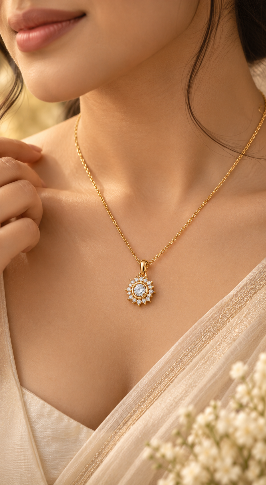 Radiant Sunburst Diamond Pendant