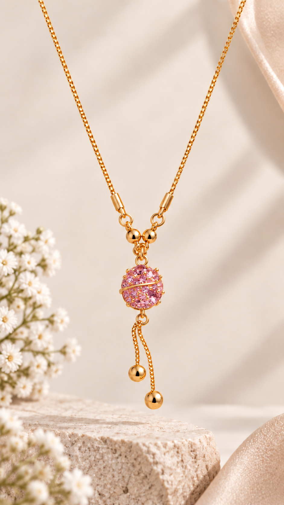 Celestia Pink Crystal Globe Pendant Necklace