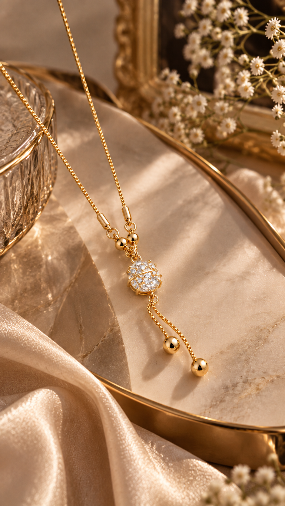 Celestia Pink Crystal Globe Pendant Necklace