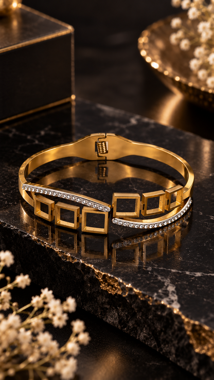 Aurelia Geometric Crystal Cuff Bracelet